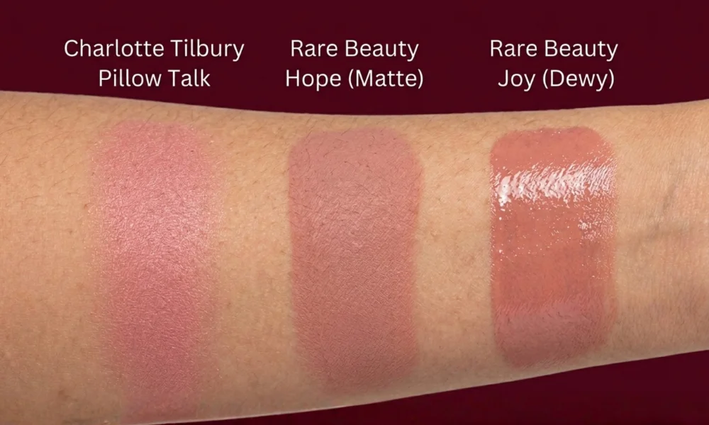 Rare Beauty Blush Shade Guide and Charlotte Tilbury Pillow Talk Blush Dupes