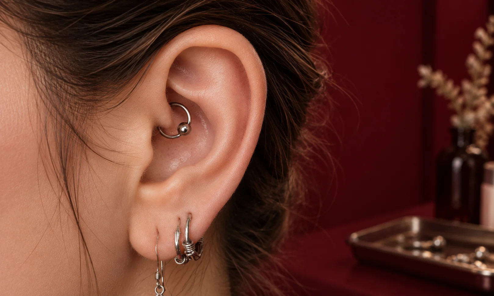 clean and healed daith cartilage piercing free from swelling discharge and crusting