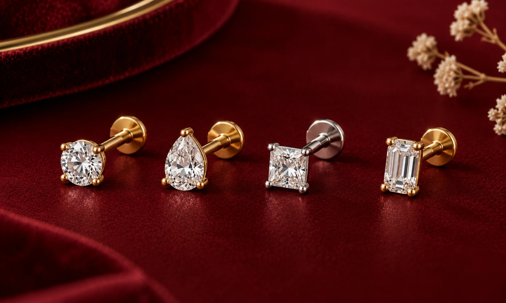 Round pear princess and emerald-cut diamond dermal jewelry tops