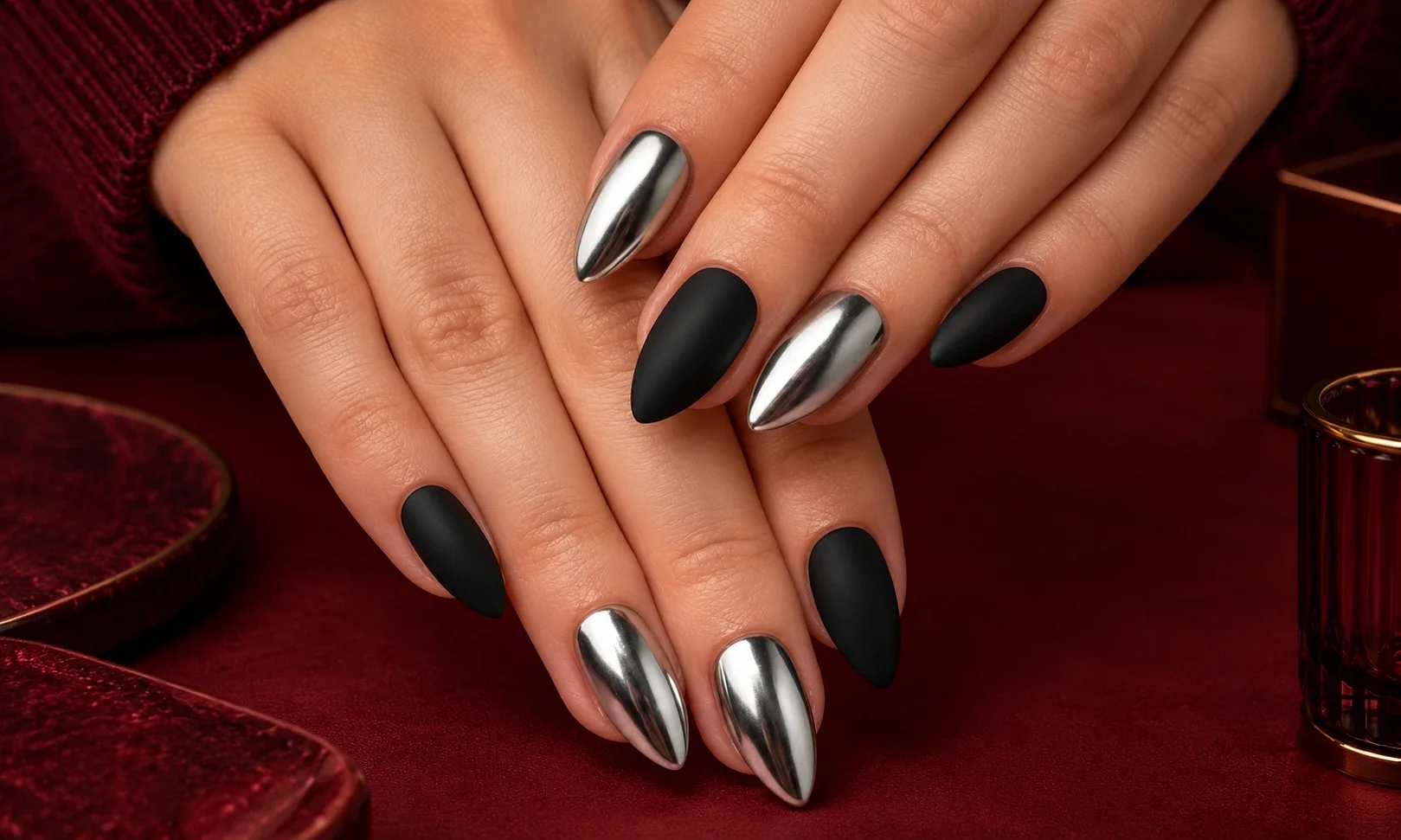 Black and Silver Accent Nails