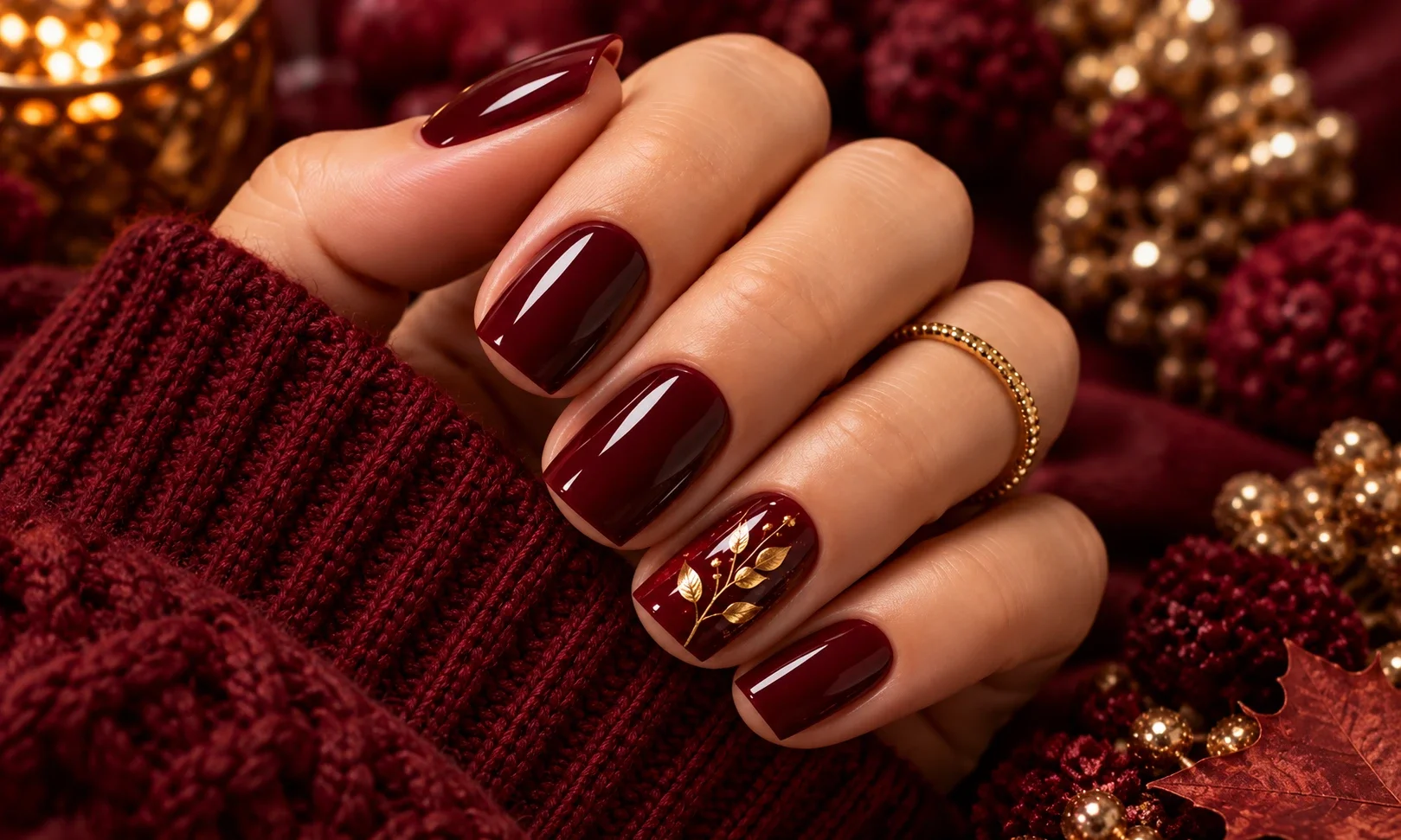 Deep burgundy chrome nails