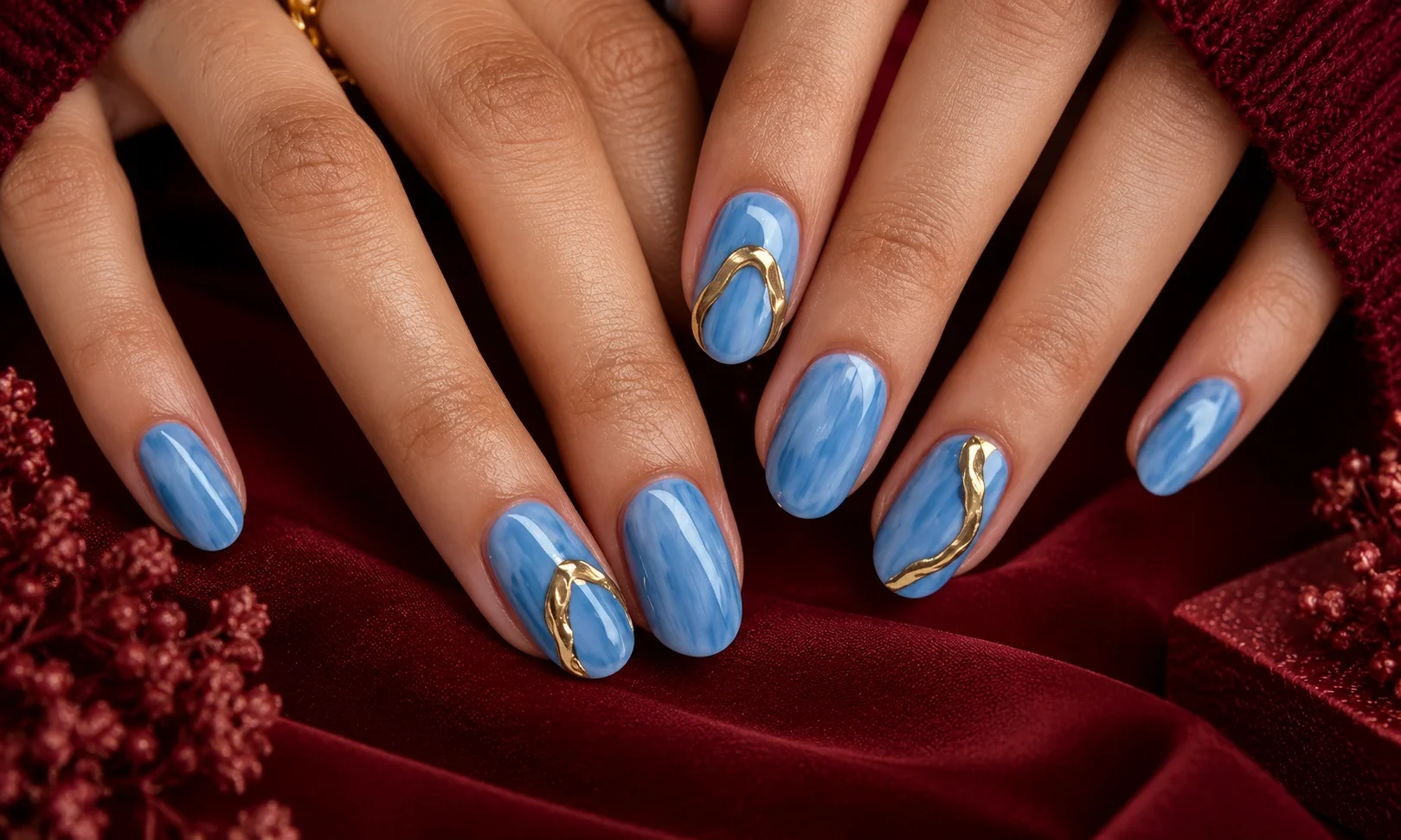 Nude chrome nails with silver accents