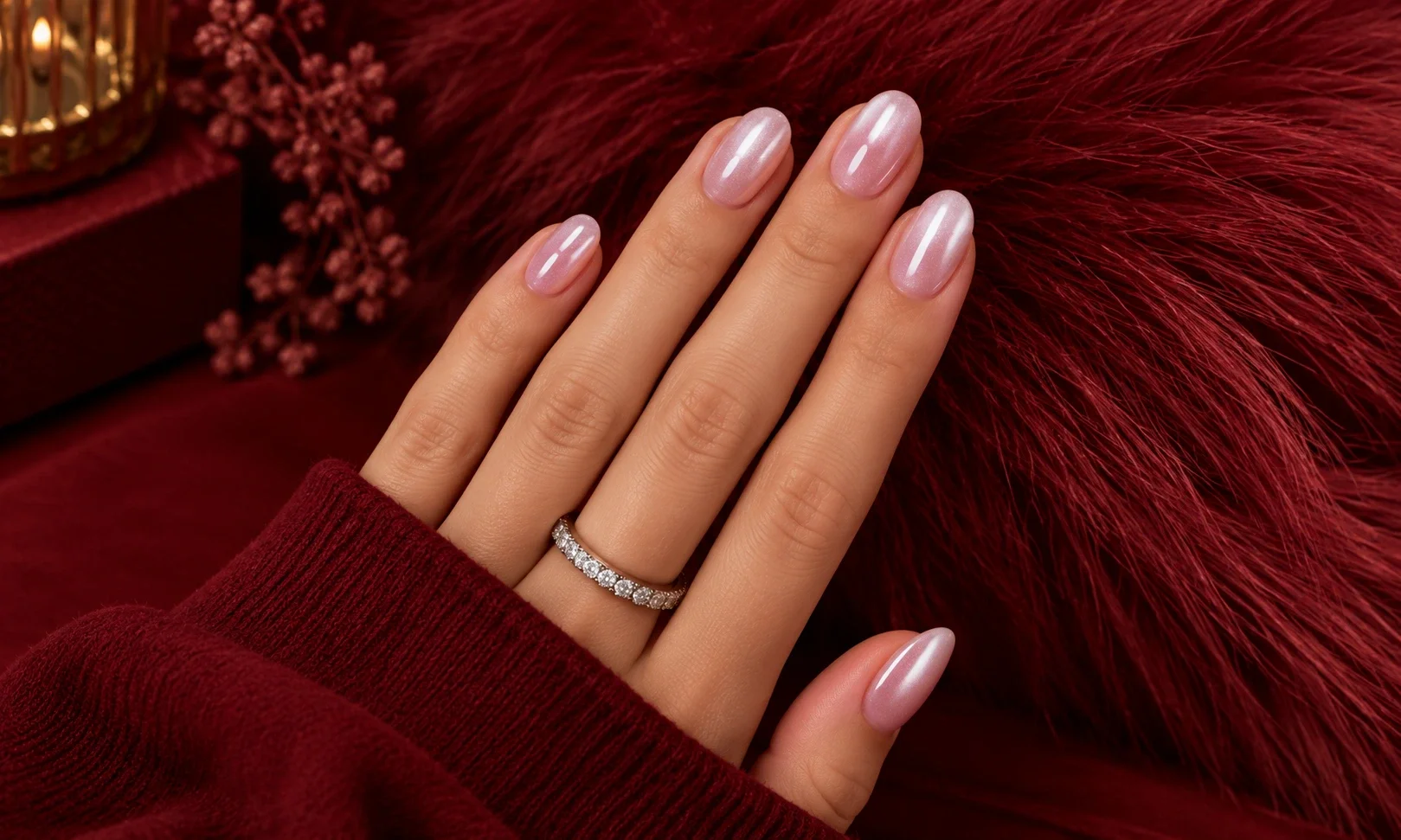Pink and silver chrome ombre manicure