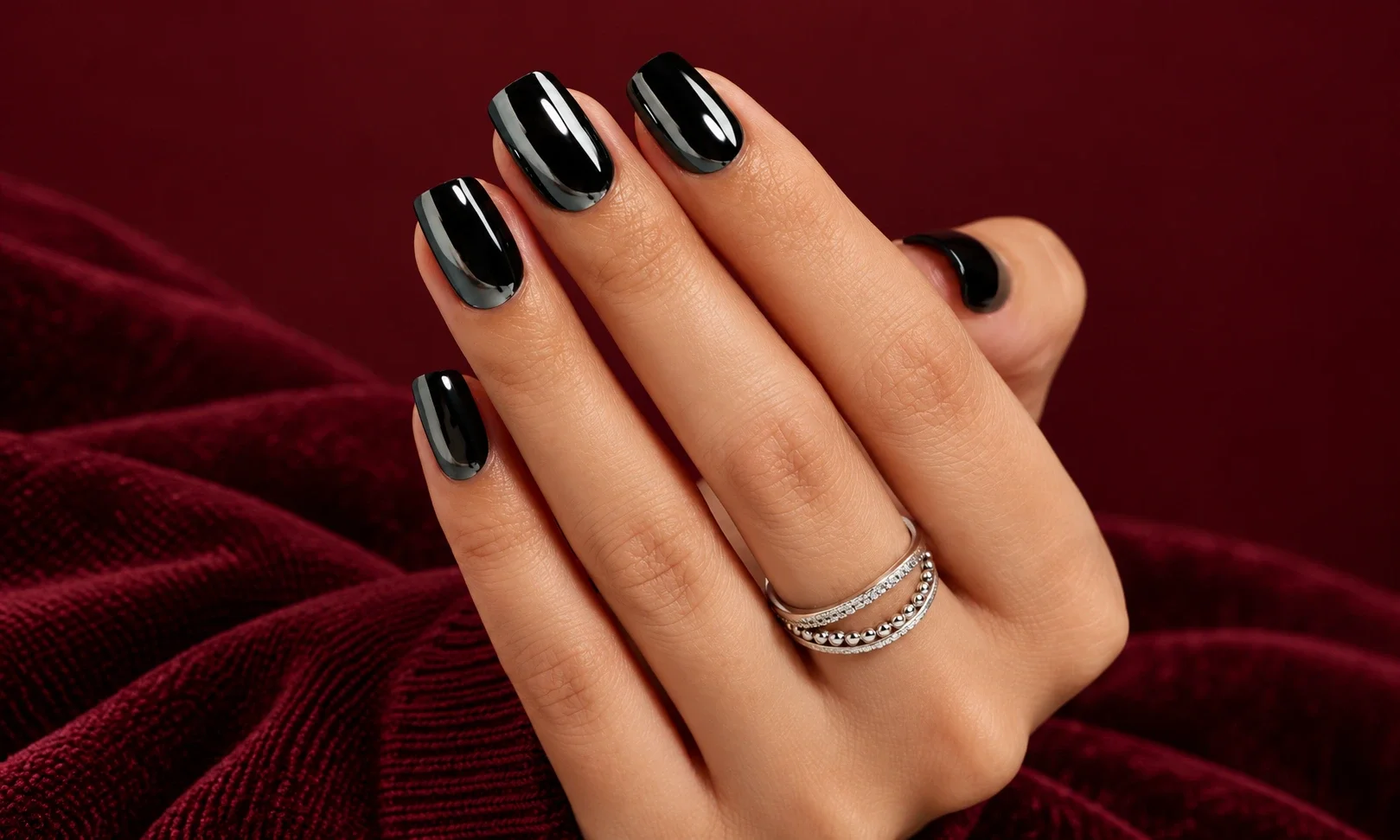 Classic Black Chrome Nails