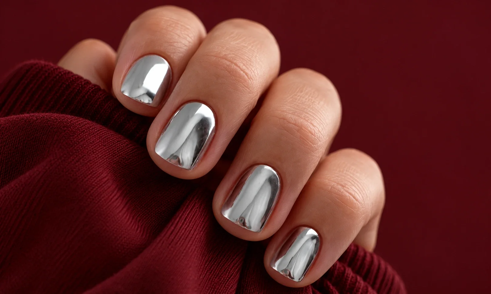 Mirror-finish silver chrome nails