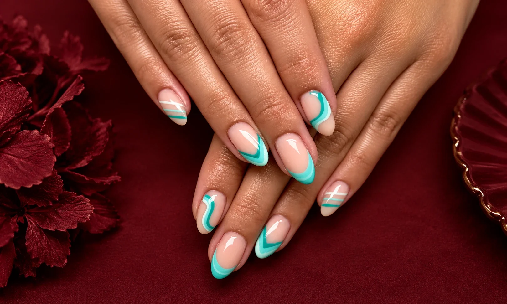 Almond nails with multicolored French tips.