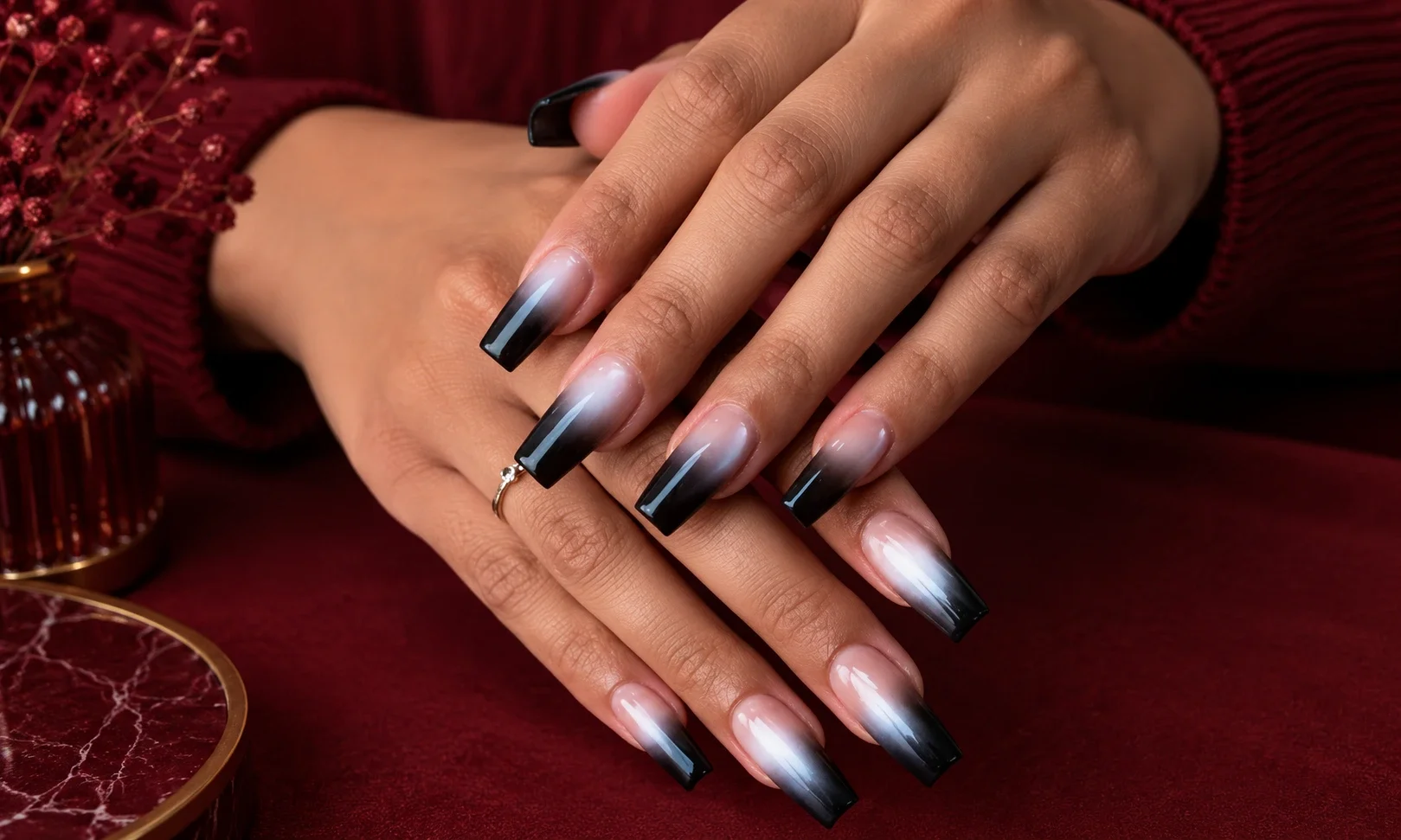 Dark Chrome Ombre Nails