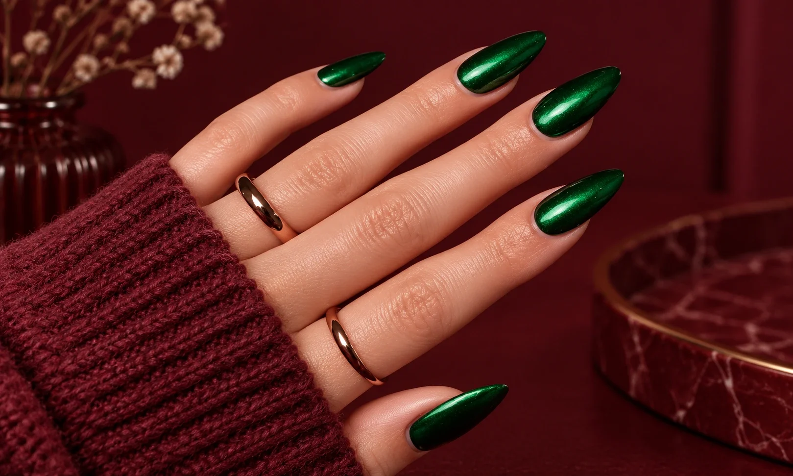 Emerald Green Chrome Nails