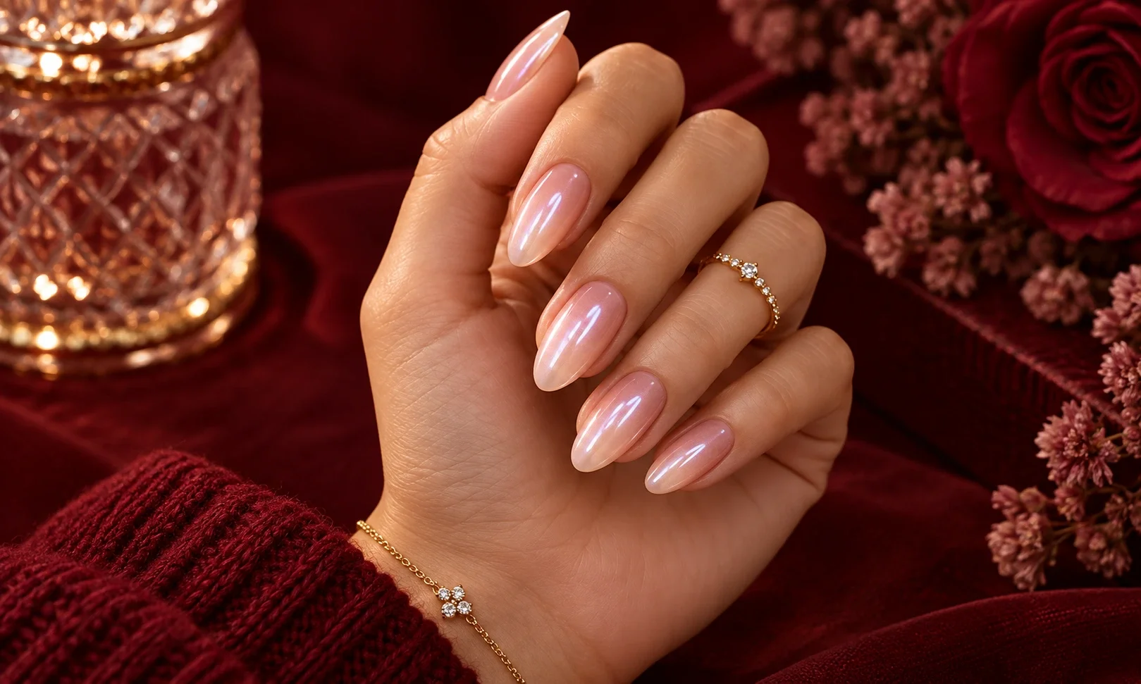 Shimmering glazed donut nails