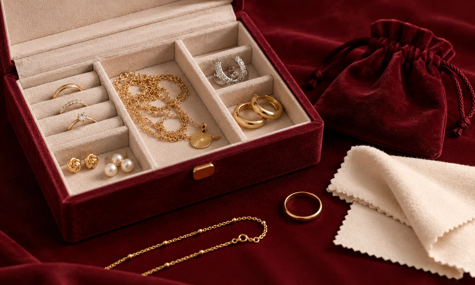 Gold and silver jewelry stored safely in a jewelry box