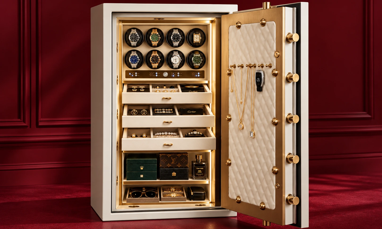 Gold, silver, and gemstone jewelry stored separately