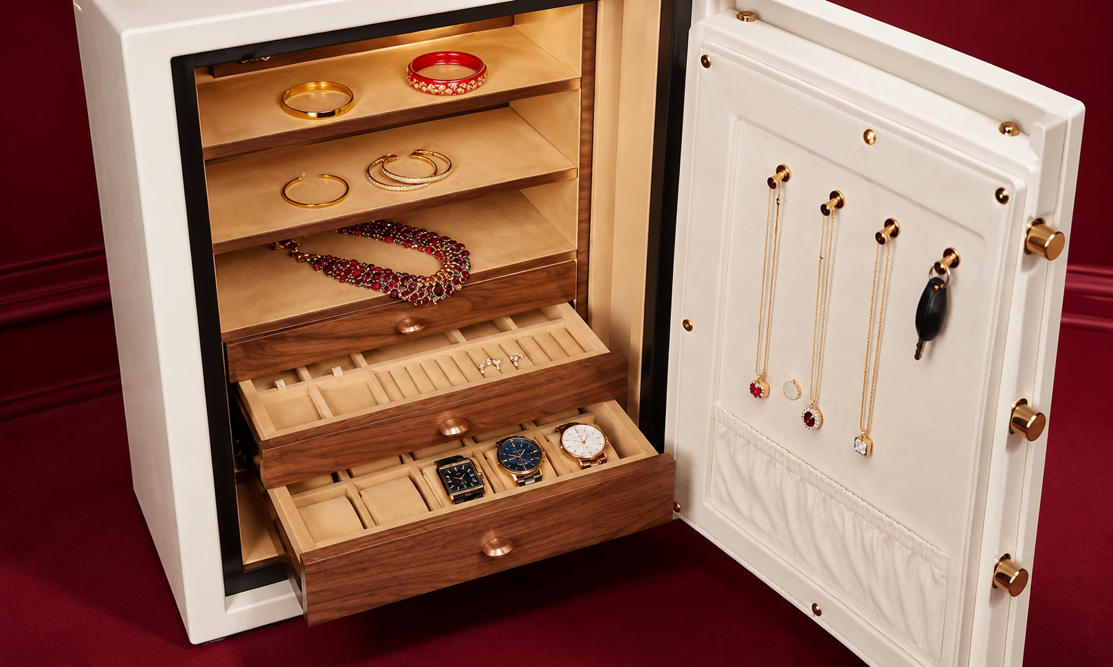Secure jewelry safe with digital lock and velvet drawers