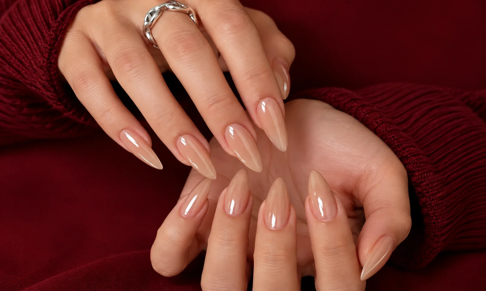 Natural nude chrome nails