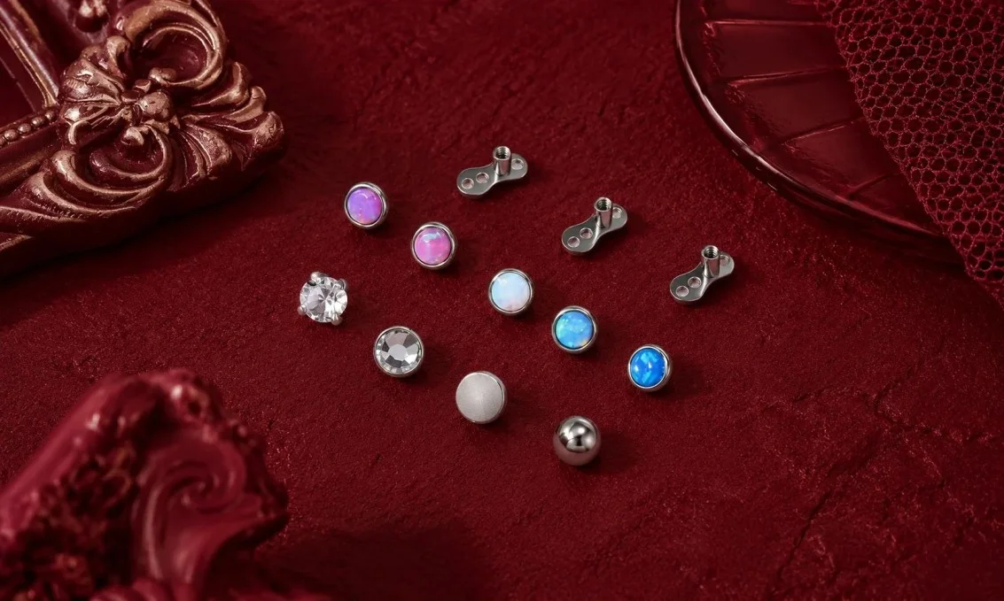 Opal and crystal dermal piercing tops