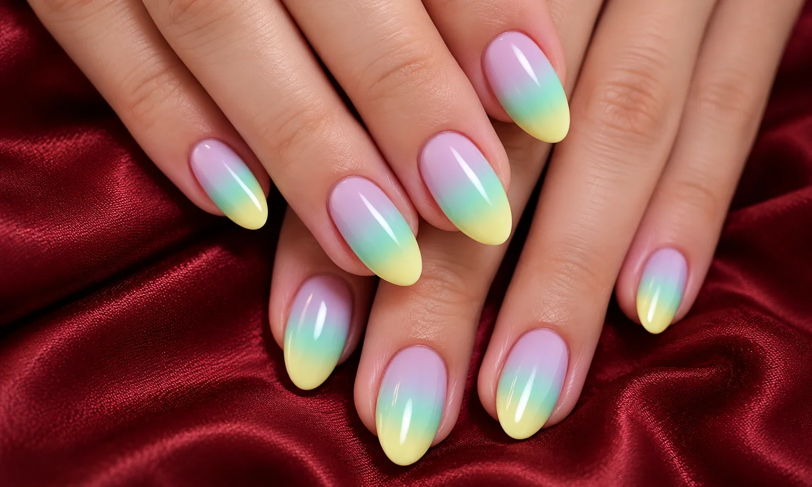 Pastel rainbow manicure in five colors