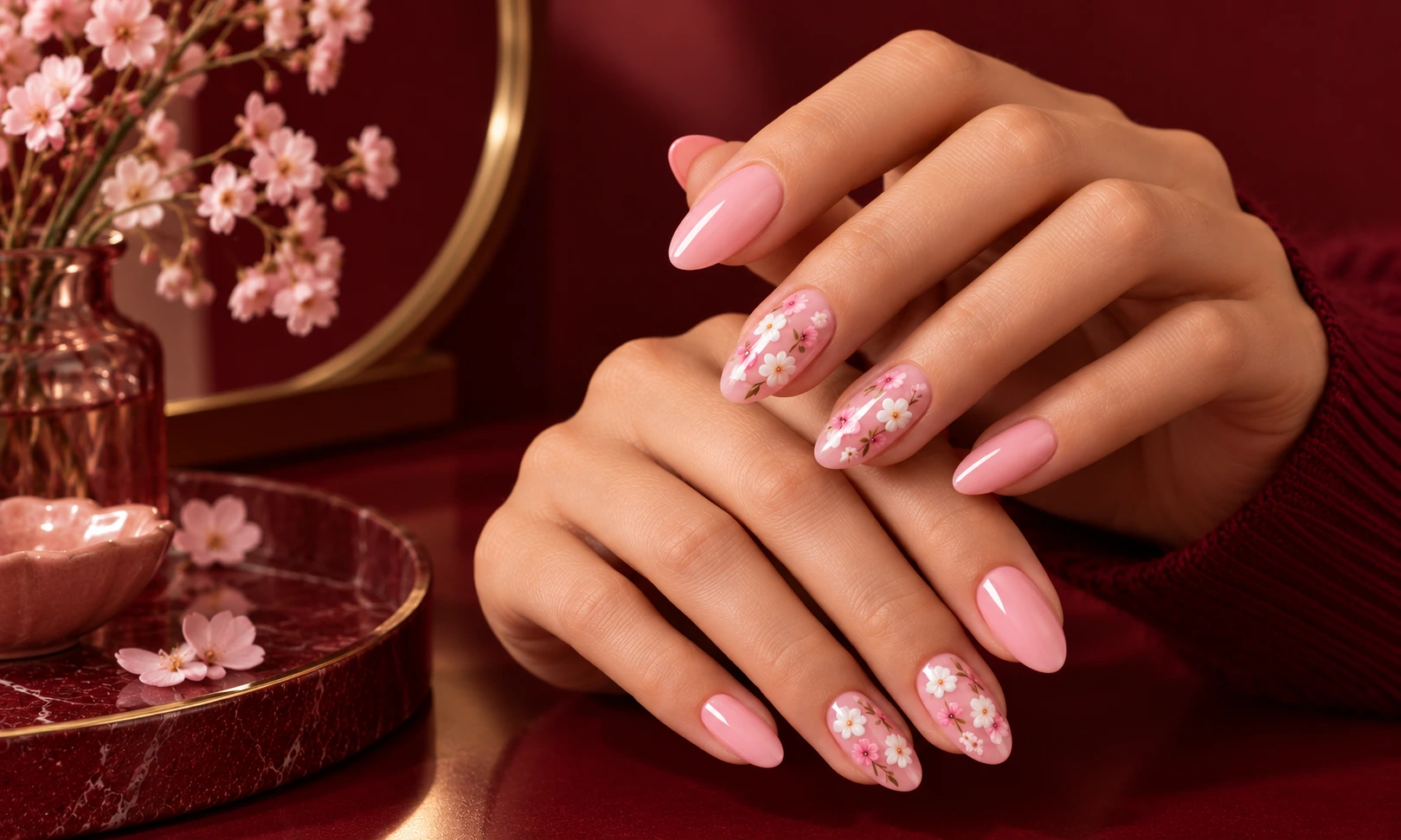 Pink Floral Nail Art