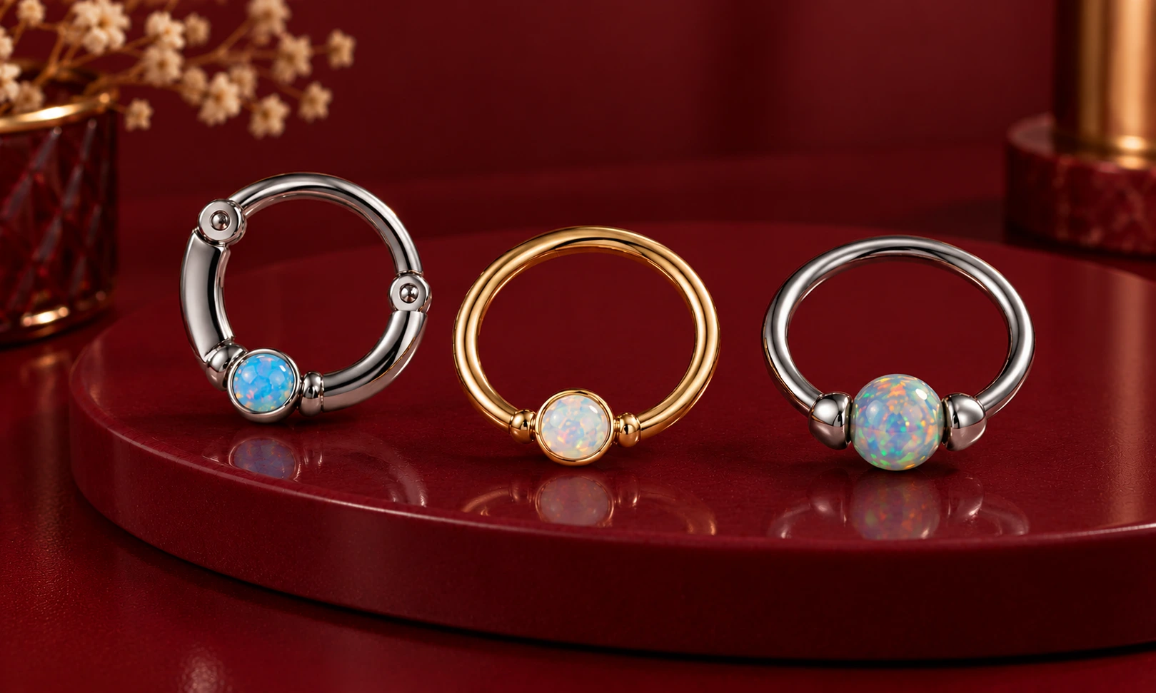 Three round hoop body piercing rings