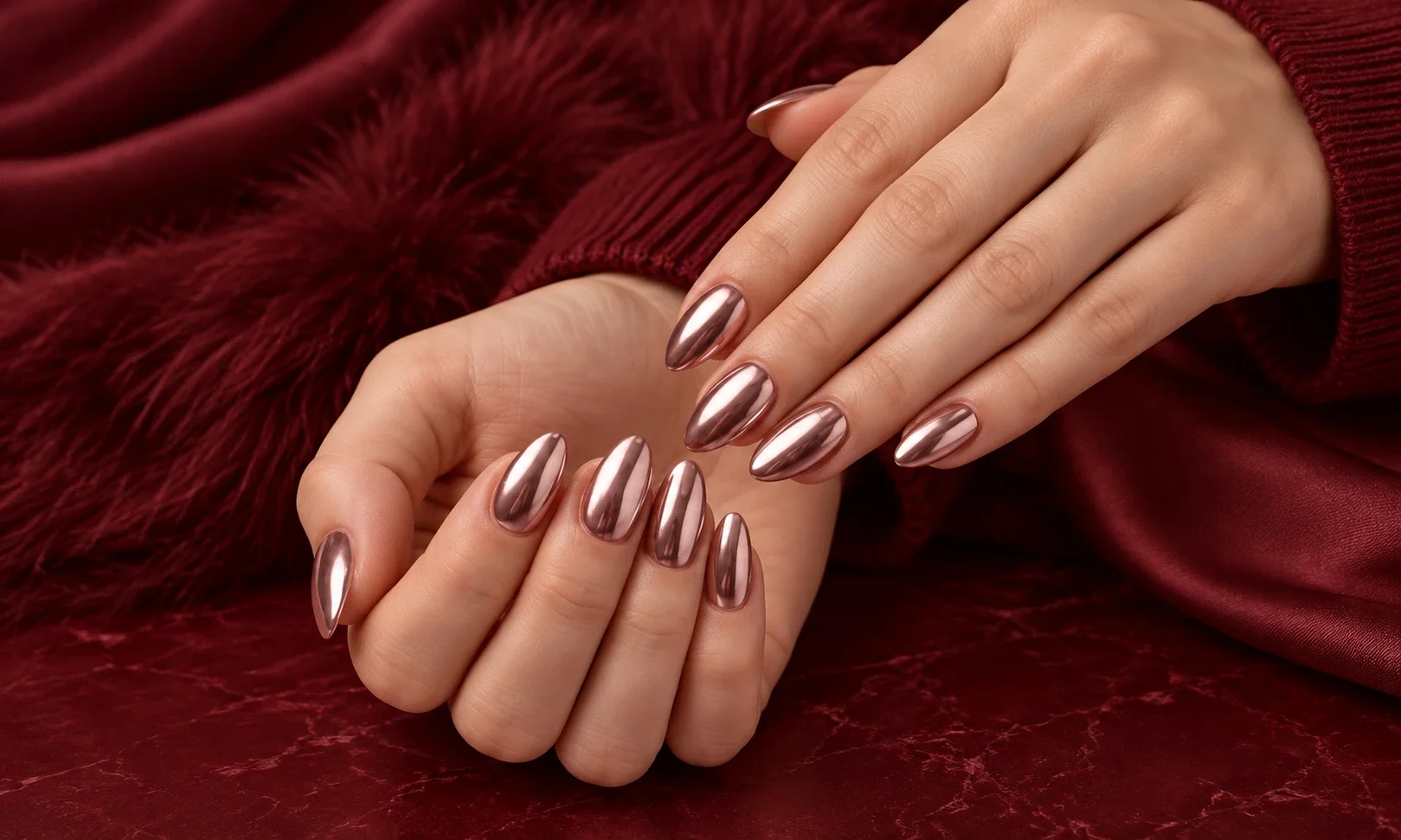 Pink and silver chrome ombre nails