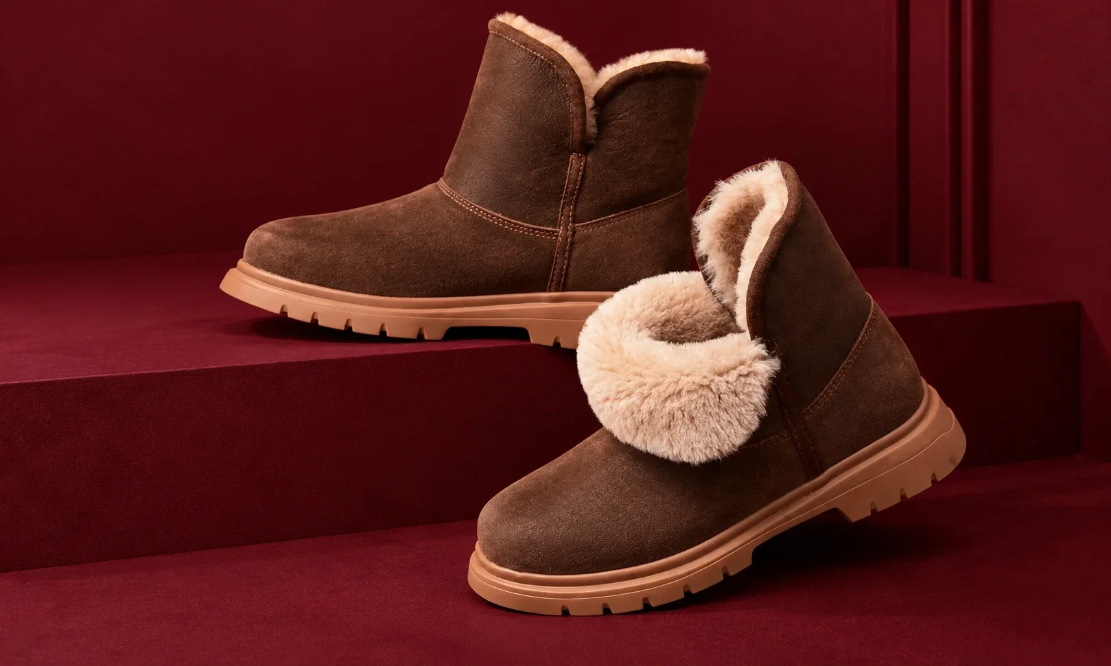 A pair of brown suede winter boots