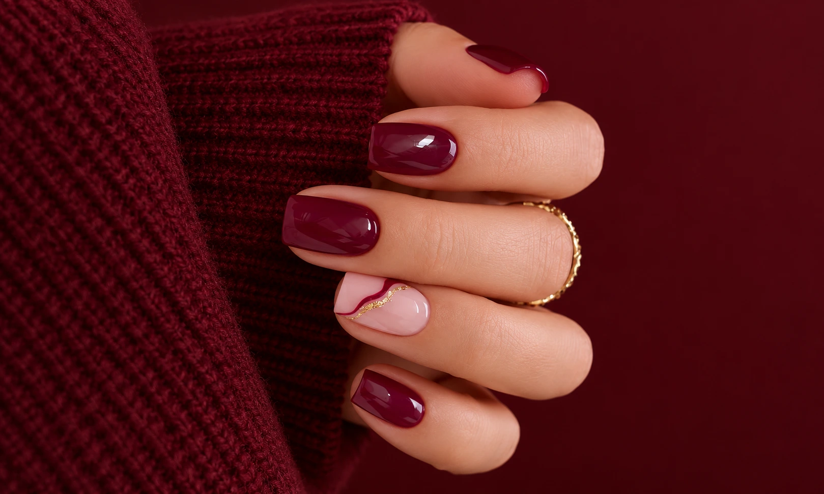  Short Burgundy Nails
