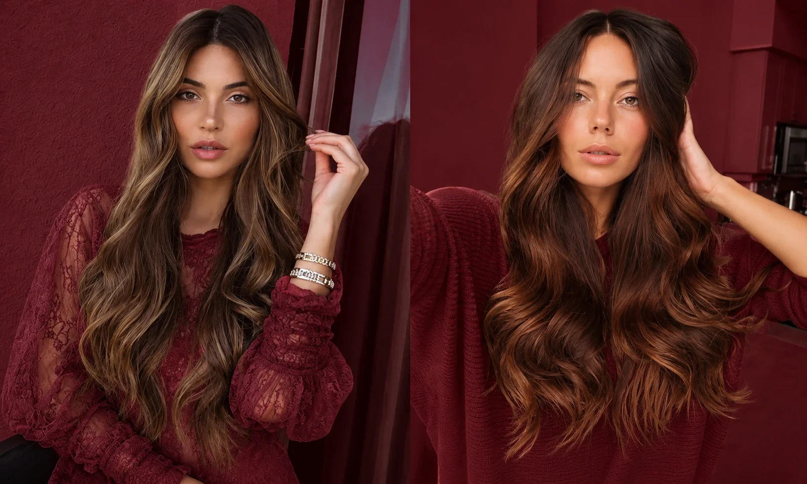 Woman with long, soft brunette waves.