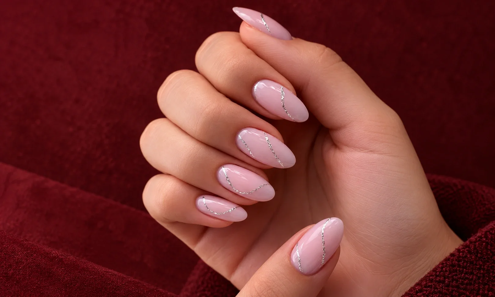 Glossy soft pink nail manicure