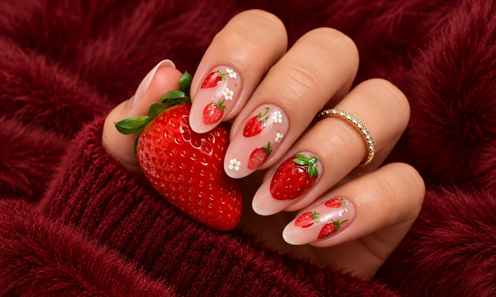 Miniature strawberry nail art