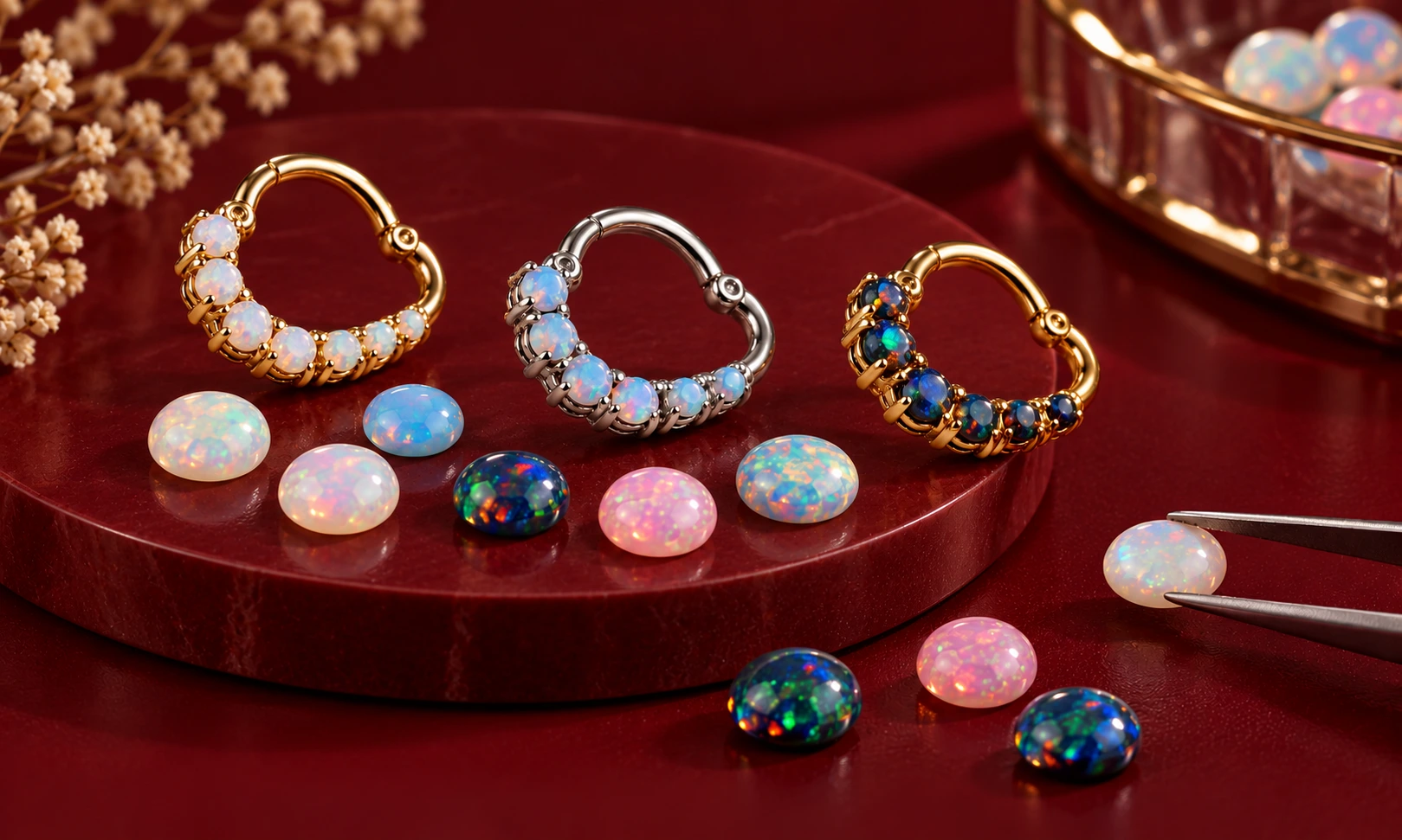 Three decorative hoop body piercing rings