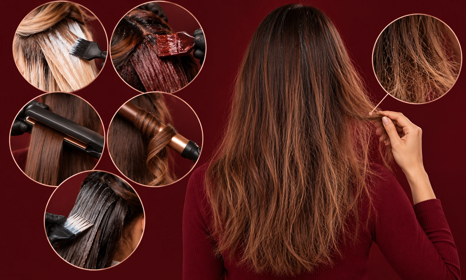 Dry bleached hair with frizz and split ends.