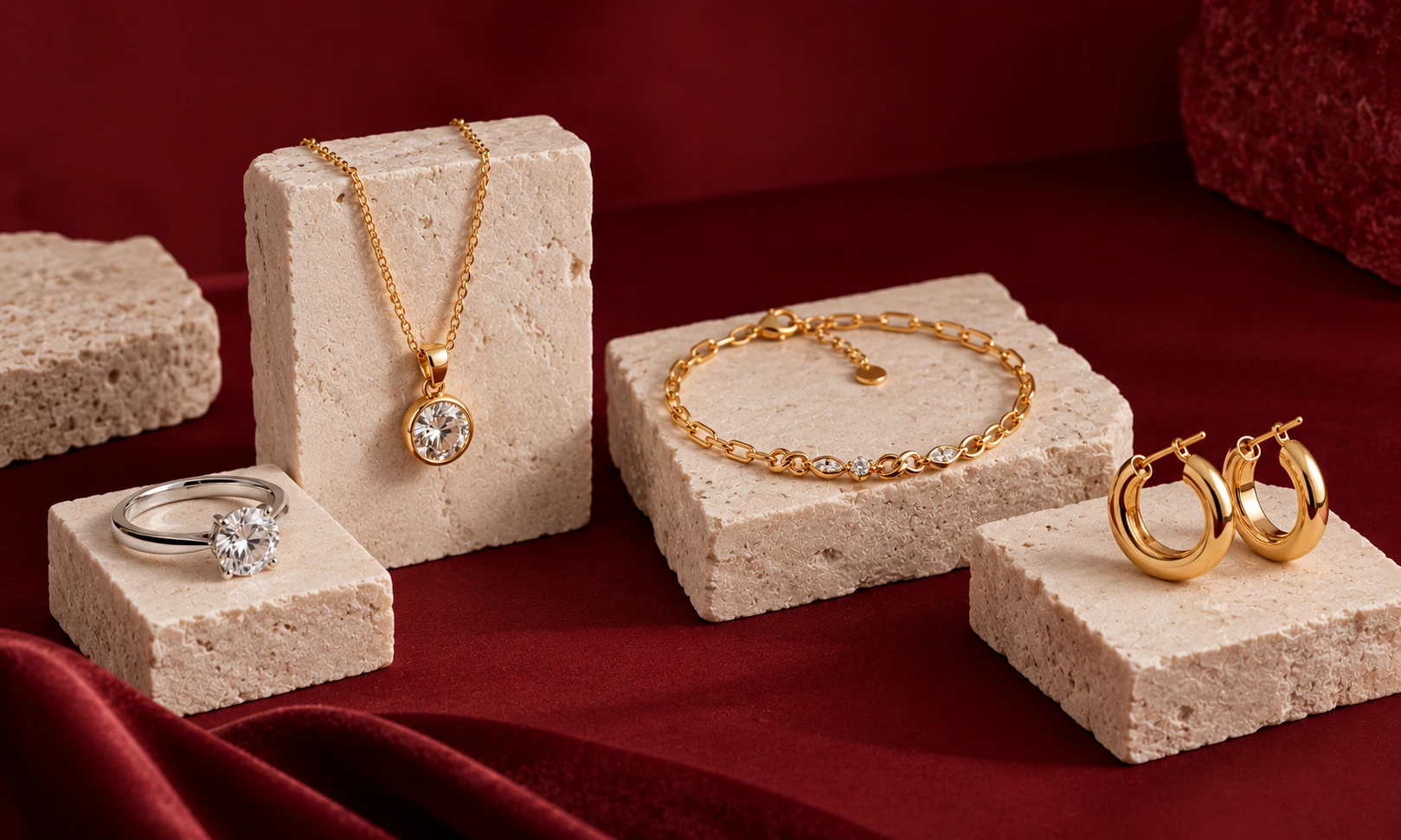 Sterling silver and gold jewelry in different finishes