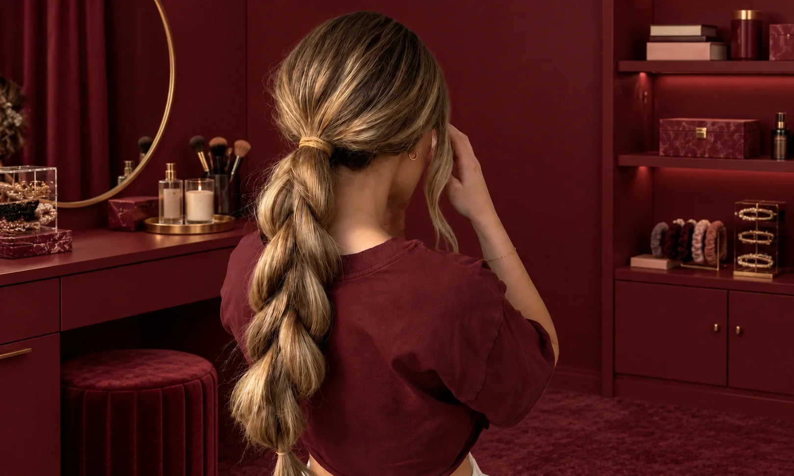 Long hair styled in a neat traditional braid.