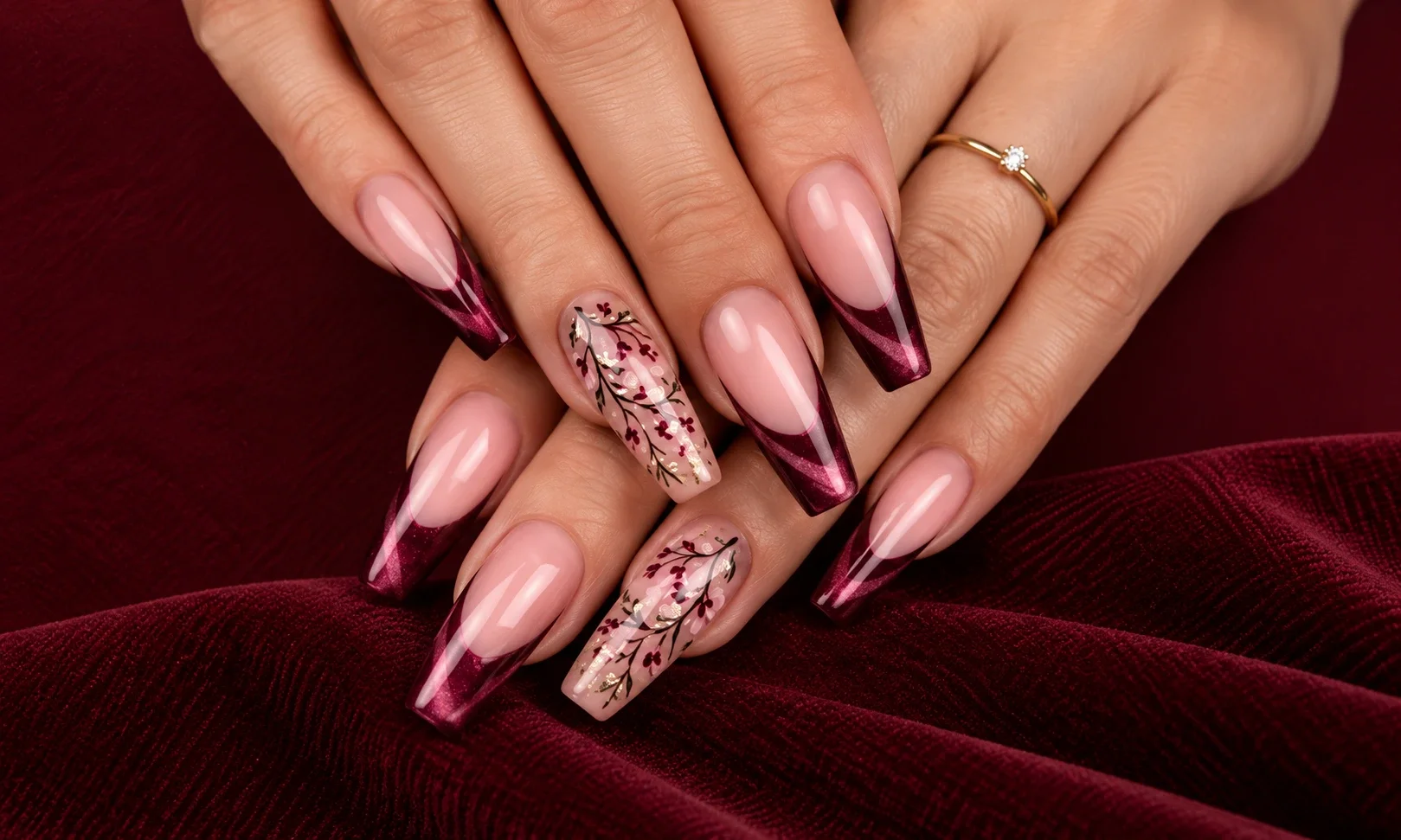 Burgundy French Tip Nails